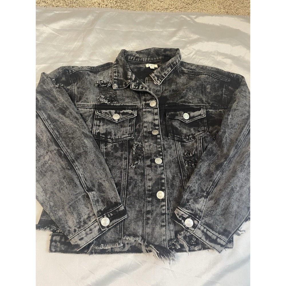 POL Oversized Unique Jacket Jean Black Distressed Large Women's